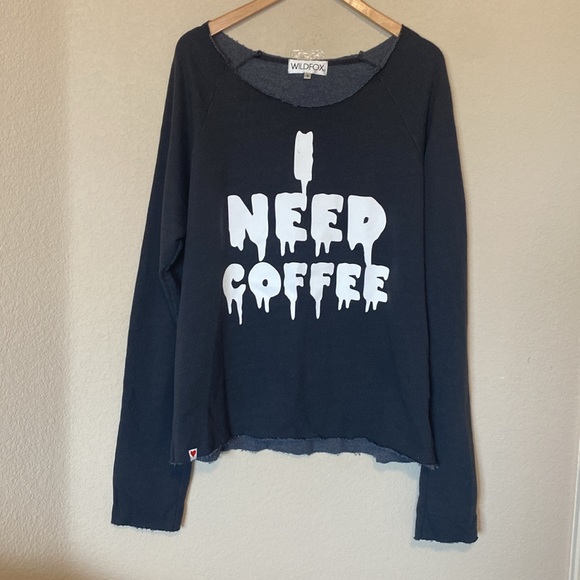 Revolve WildFox I NEED COFFEE Oversized Gray Sweater S - Picture 2 of 10